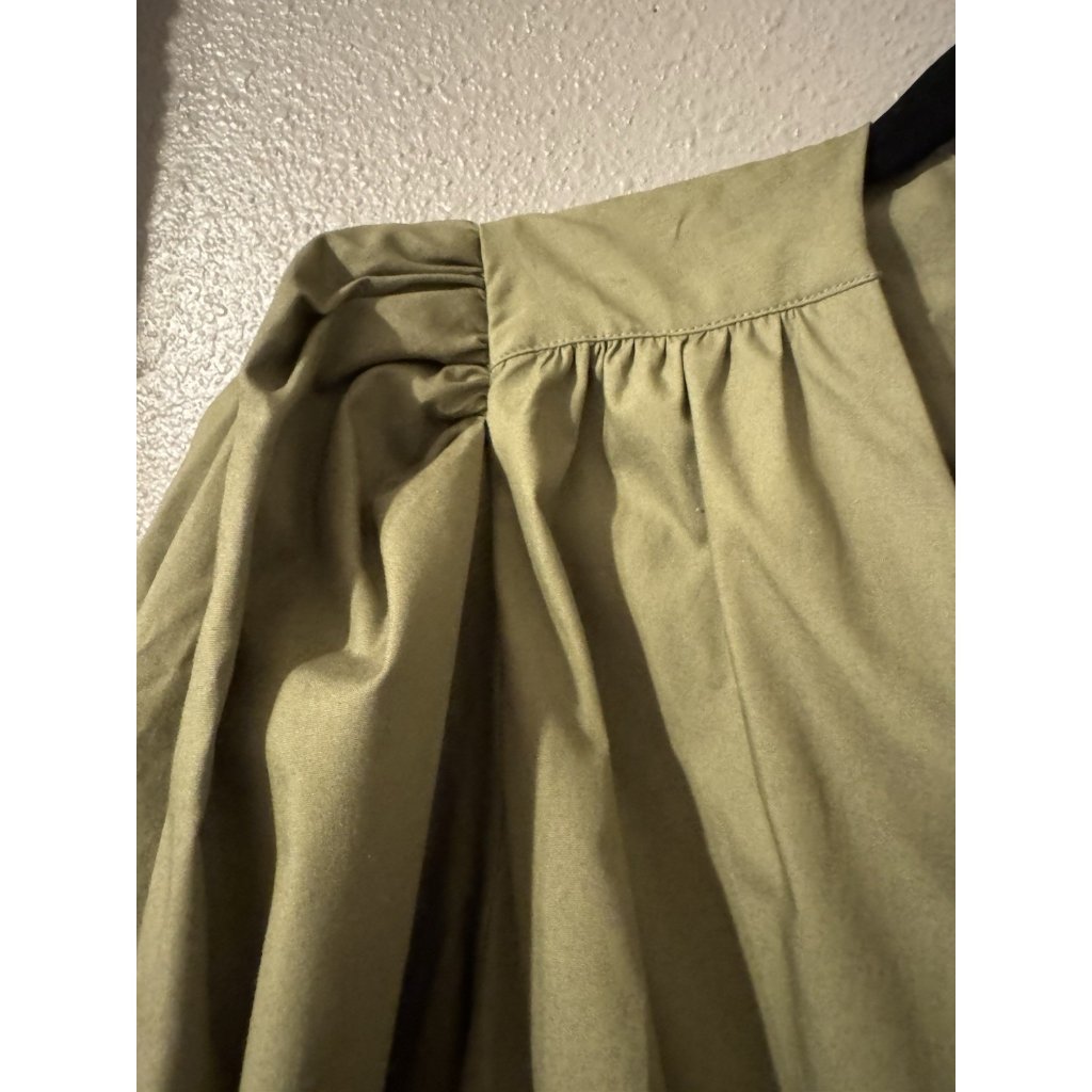 Jim Thompson Midi Wrap Dress 10 Short Puff Sleeve Khaki Green Washable New — image 5 of 8